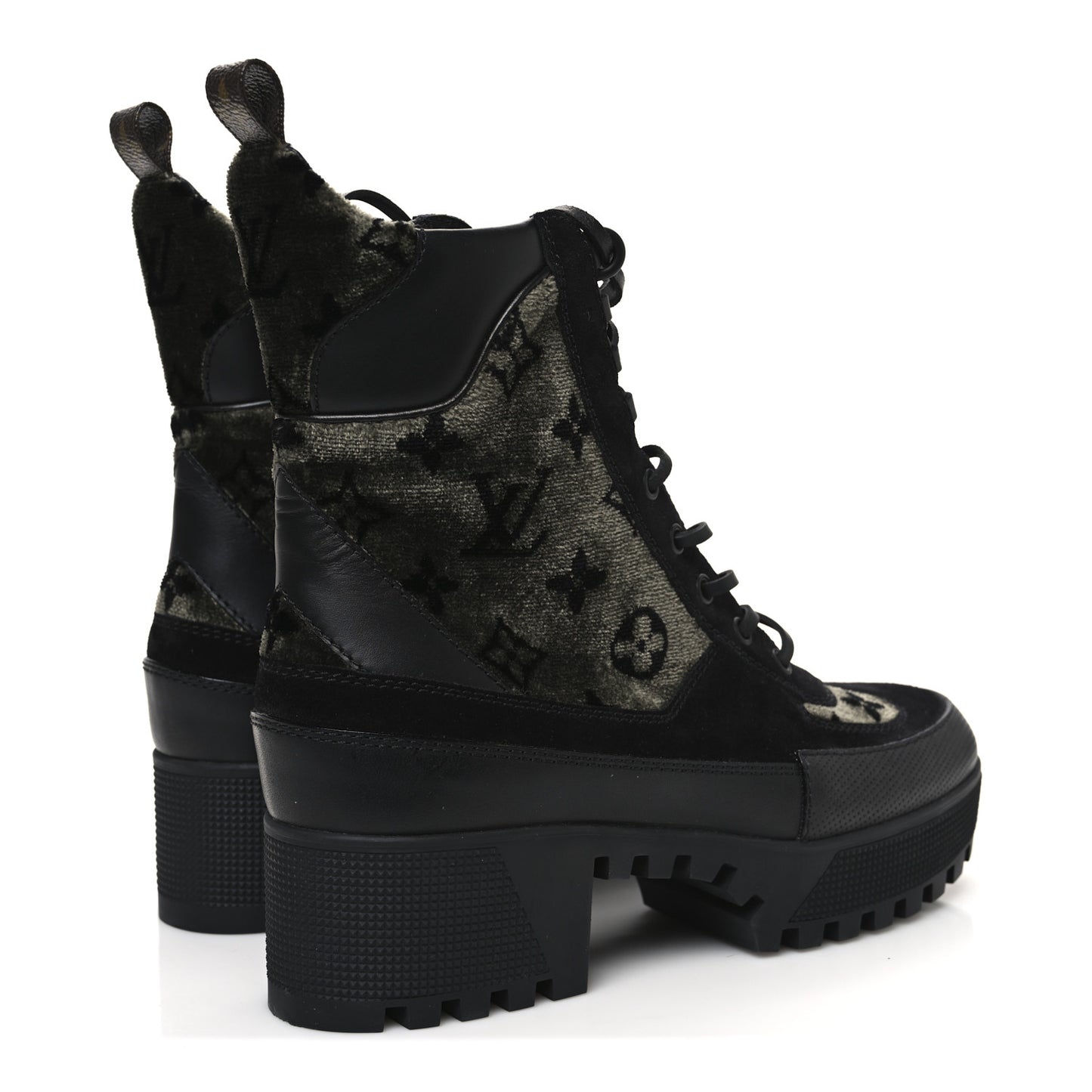 Velvet Calfskin Monogram Laureate Platform Desert Boots 39 Black Green