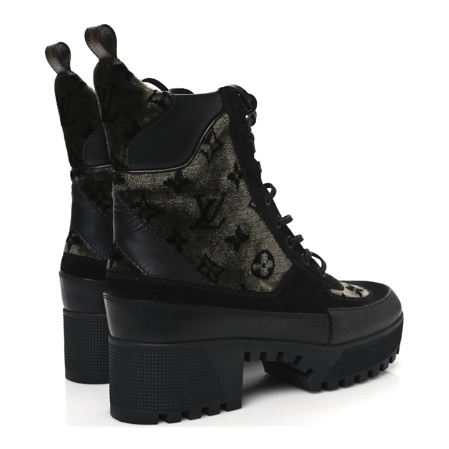 Louis Vuitton Velvet Calfskin Monogram Laureate Platform Desert Boots 39 Black Green 5 of 10