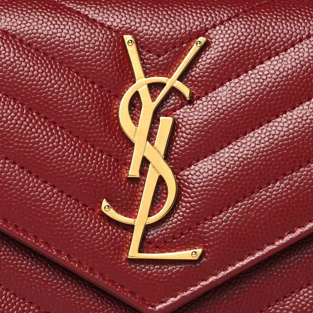 Grain De Poudre Matelasse Chevron Monogram Flap Wallet Red
