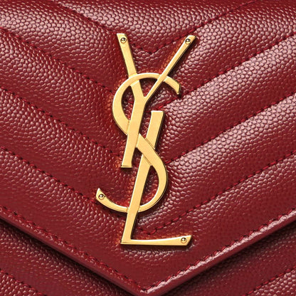 Saint Laurent Grain De Poudre Matelasse Chevron Monogram Flap Wallet Red 5 of 7