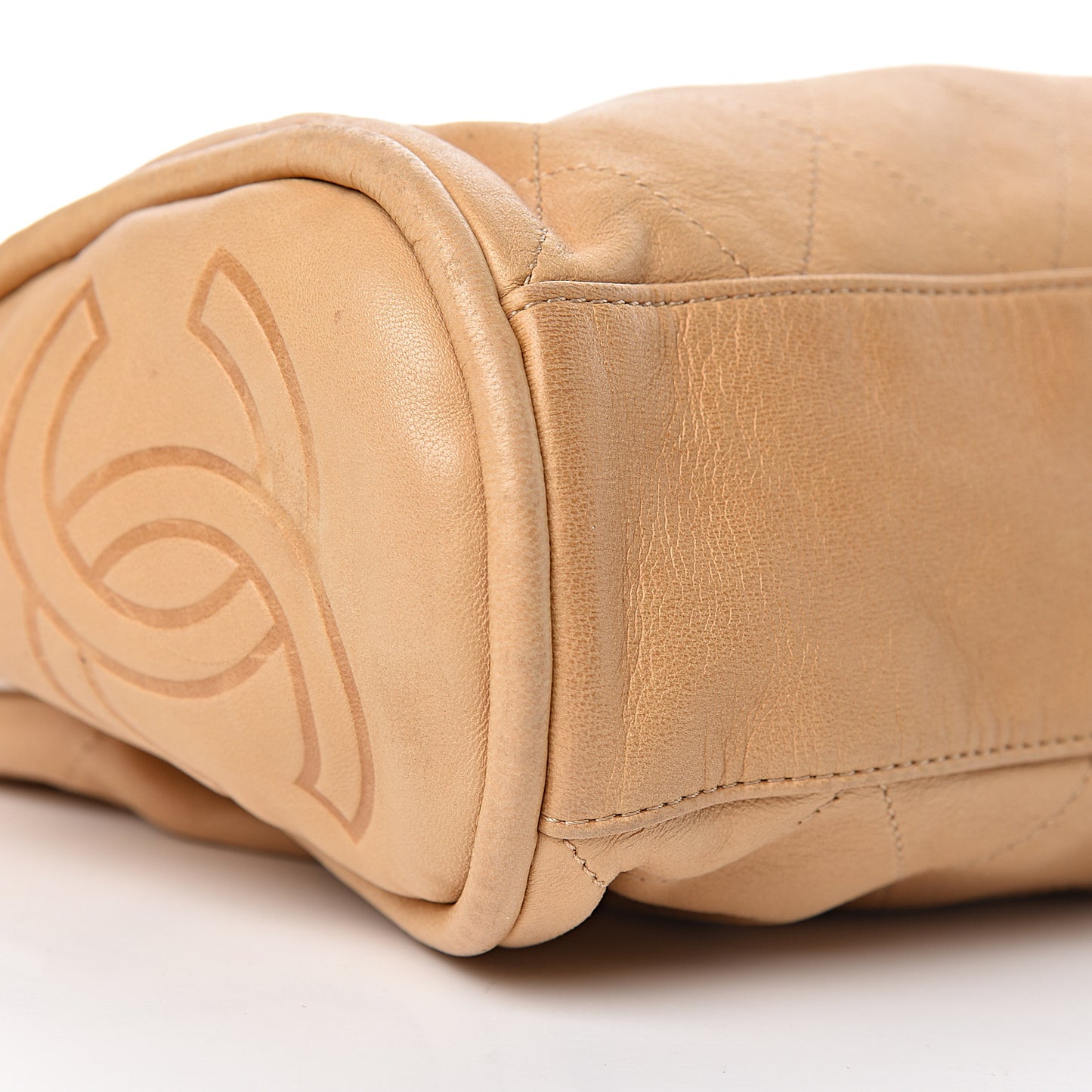 Lambskin Stitched Medium Ultimate Soft Tote Beige