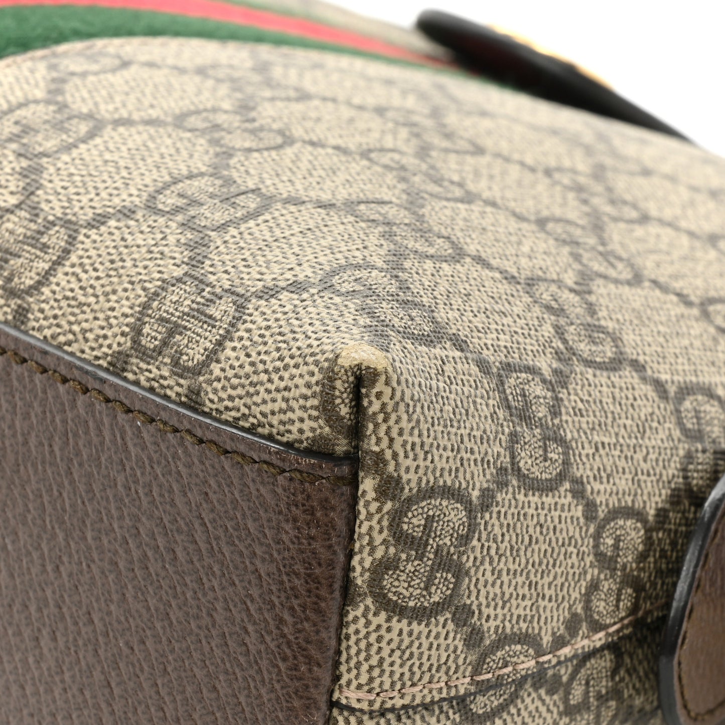 GG Supreme Monogram Textured Dollar Calfskin Web Small Ophidia Dome Shoulder Bag Beige Ebony New Acero