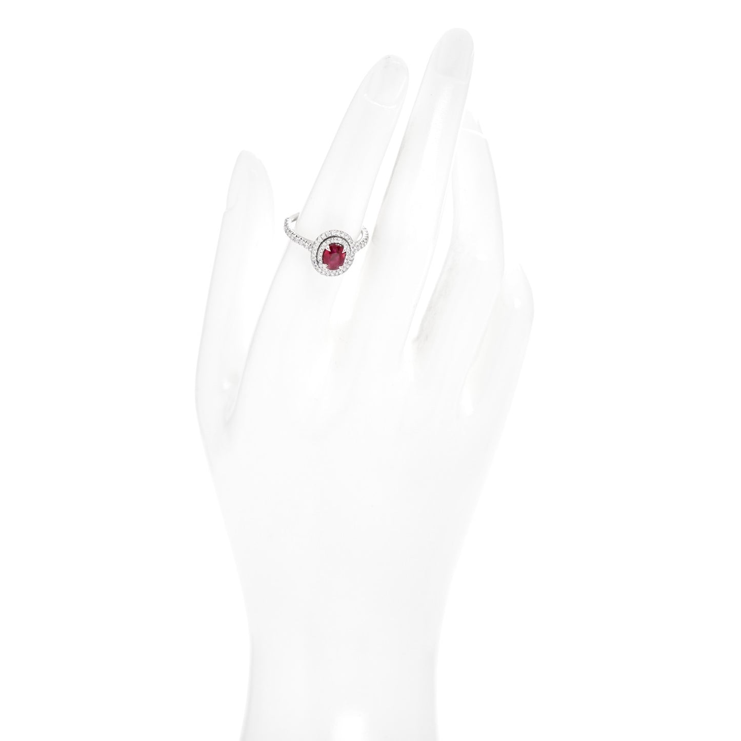 Platinum Diamond Ruby Soleste Oval Double Halo Ring 53 6.5