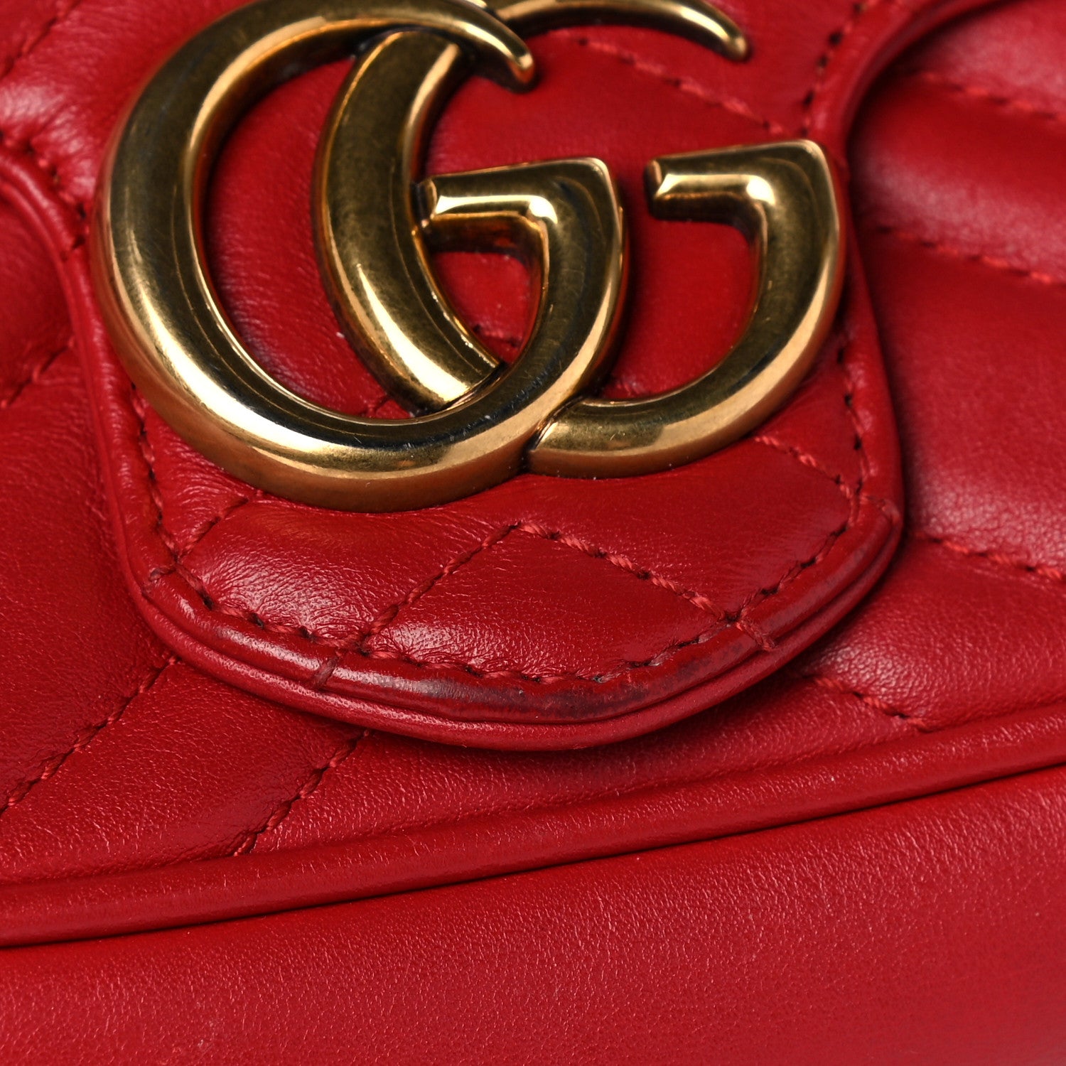 Gucci Calfskin Matelasse Super Mini GG Marmont Shoulder Bag Hibiscus Red 12 of 18