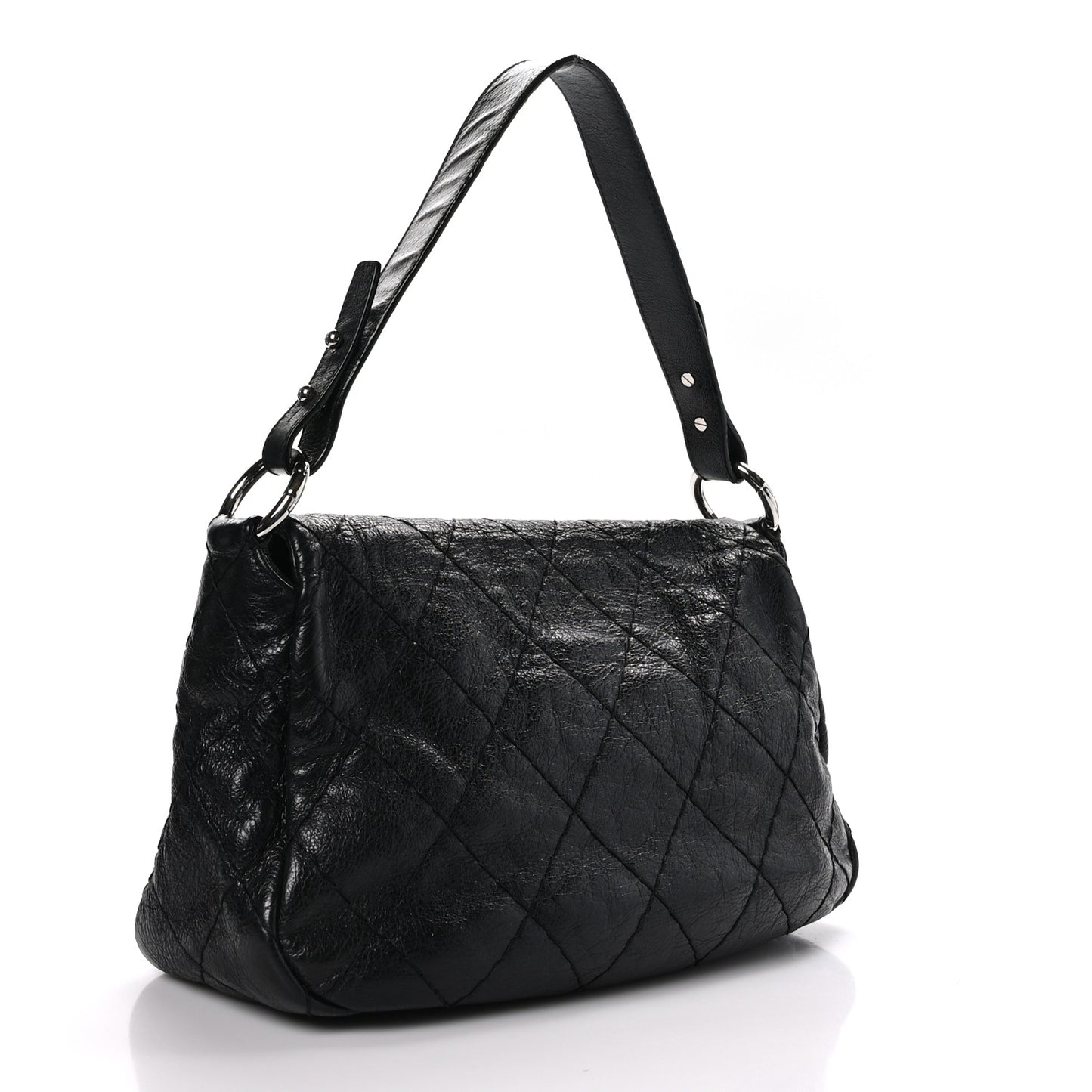 Glazed Calfskin Stitched On The Road Flap Black