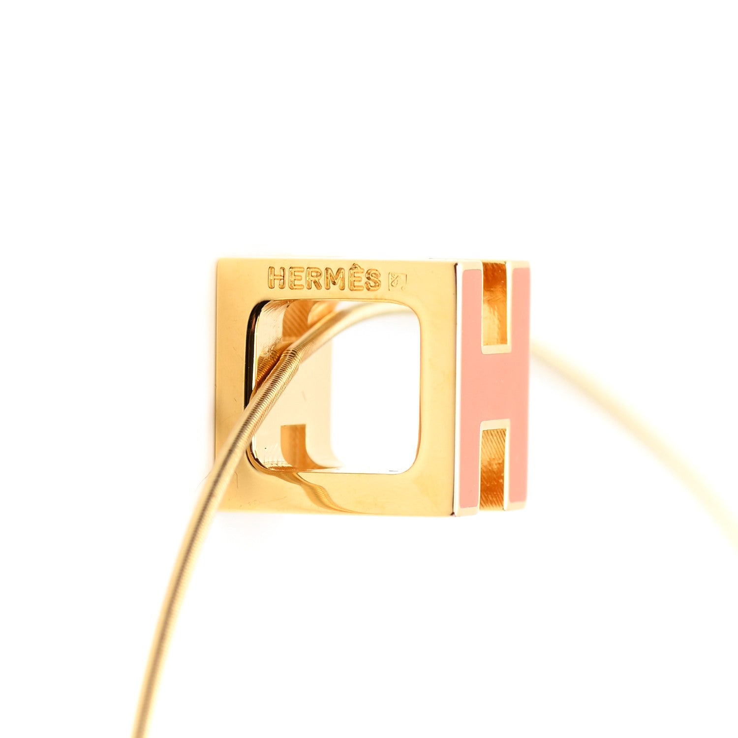 Hermes Gold Cage d'H Pendant Necklace Orange 5 of 6