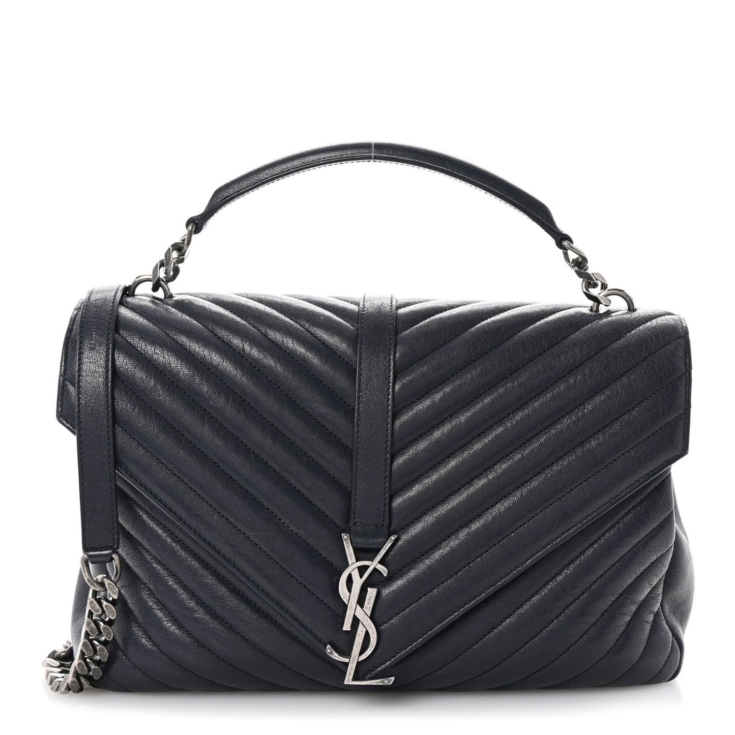 Sheepskin Matelasse Chevron Monogram Large College Satchel Deep Marine