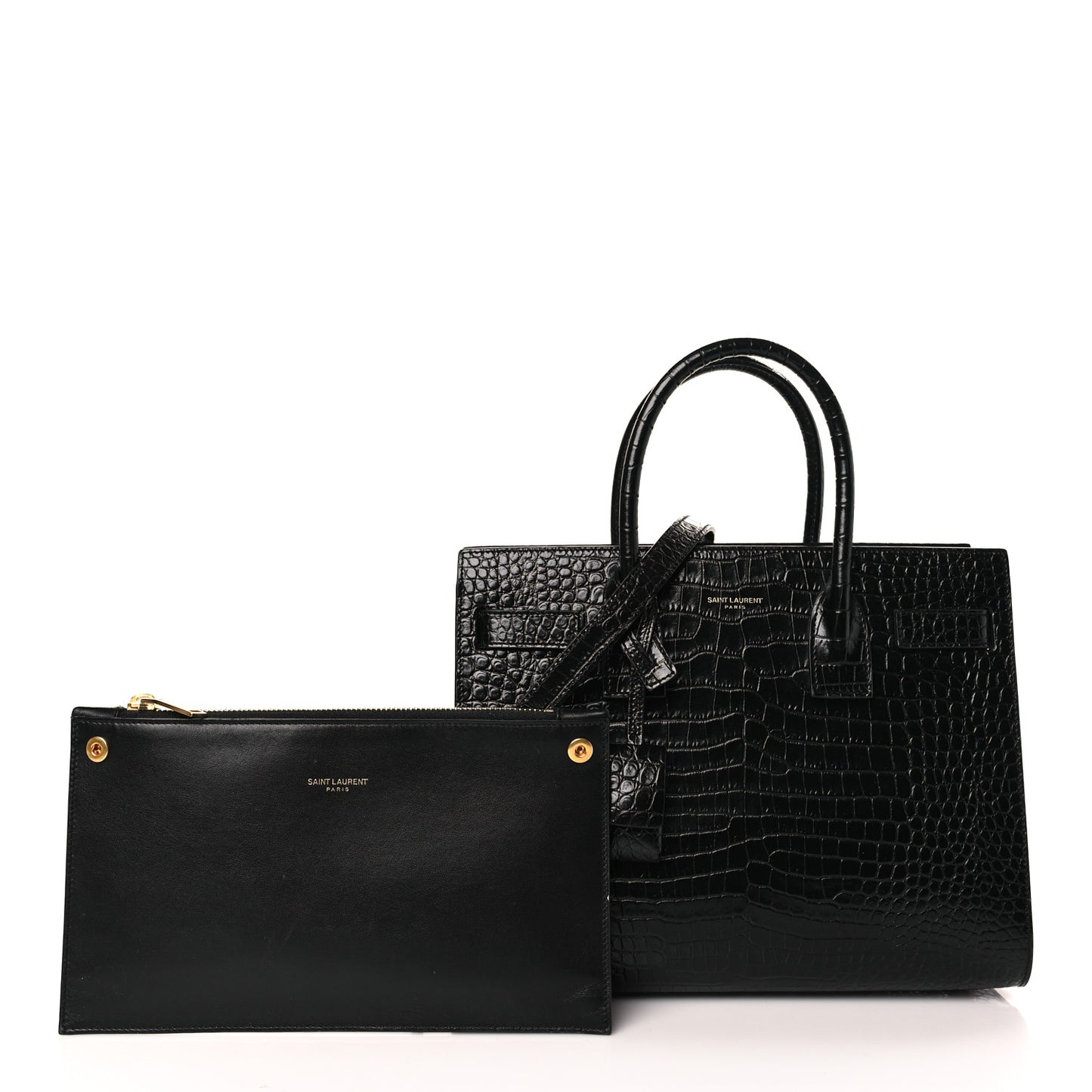 Calfskin Crocodile Embossed Baby Sac De Jour Black