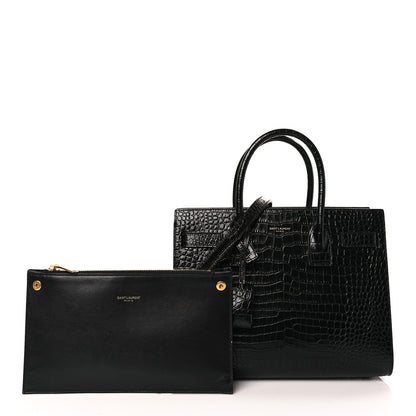 Saint Laurent Calfskin Crocodile Embossed Baby Sac De Jour Black 1 of 10