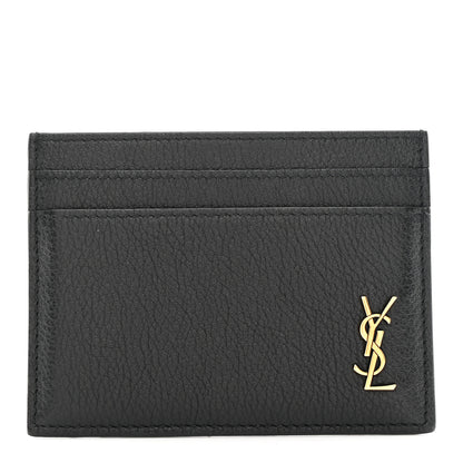 Saint Laurent Grained Calfskin Tiny Cassandre Credit Card Case Black 1 of 7
