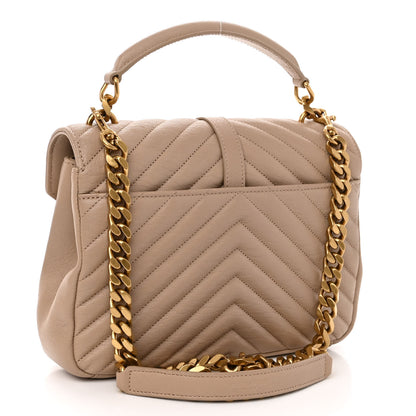 Saint Laurent Sheepskin Matelasse Chevron Monogram Medium College Bag Dark Beige 3 of 9