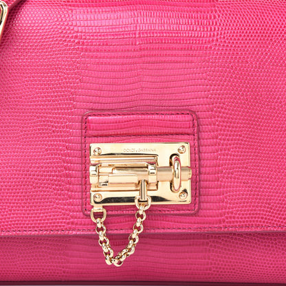 Dolce & Gabbana Lizard Calfskin Embossed Monica Convertible Shoulder Bag Pink 8 of 8