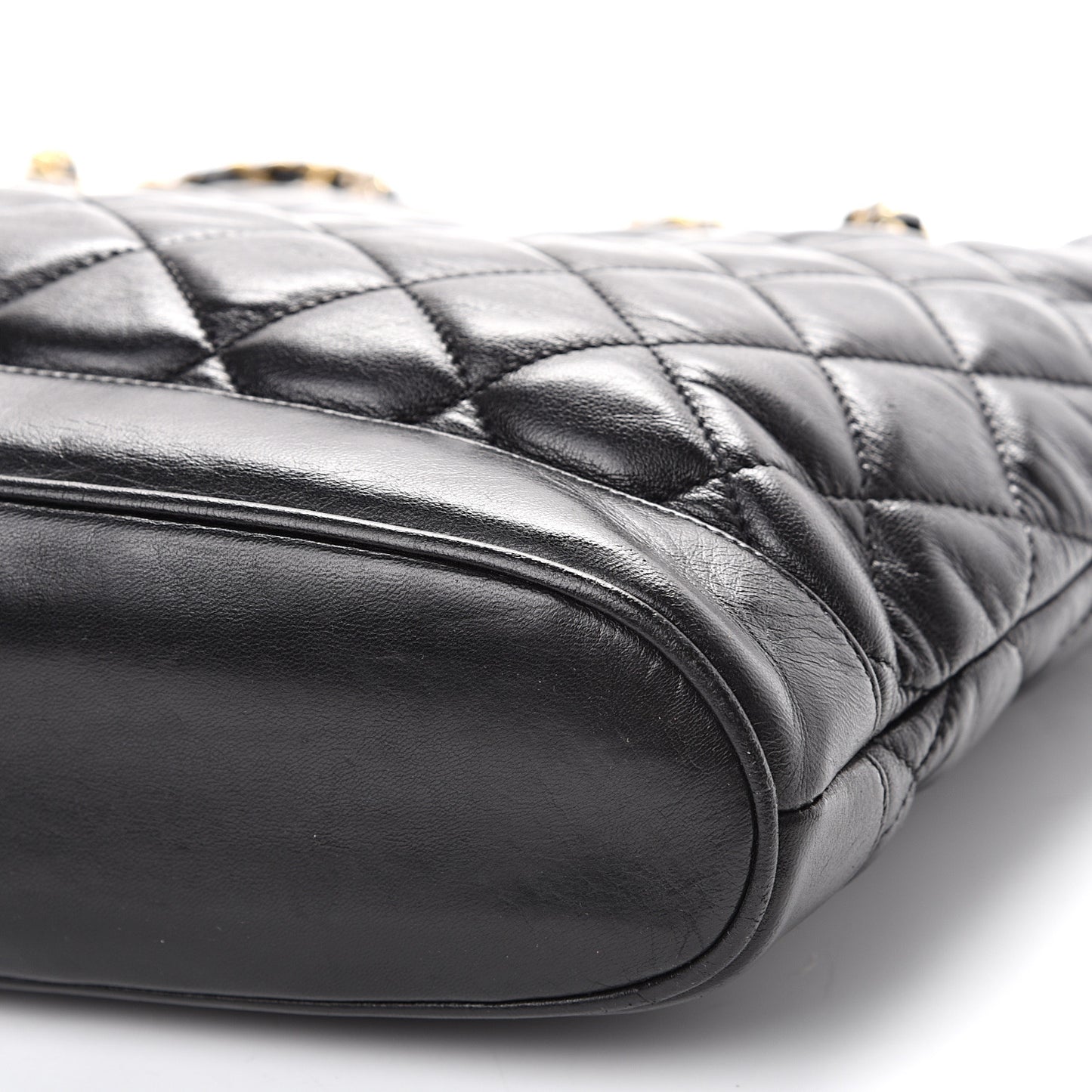 Lambskin Quilted Shopper Tote Black
