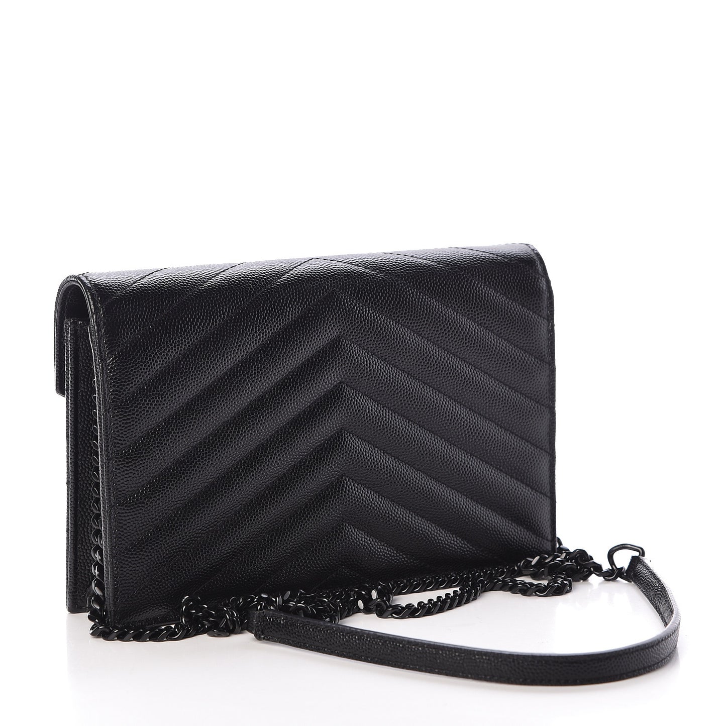 Grain De Poudre Matelasse Chevron Monogram Envelope Chain Wallet Black