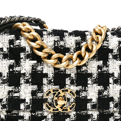 Chanel Tweed Quilted Large Chanel 19 Flap Black Ecru White 8 of 11
