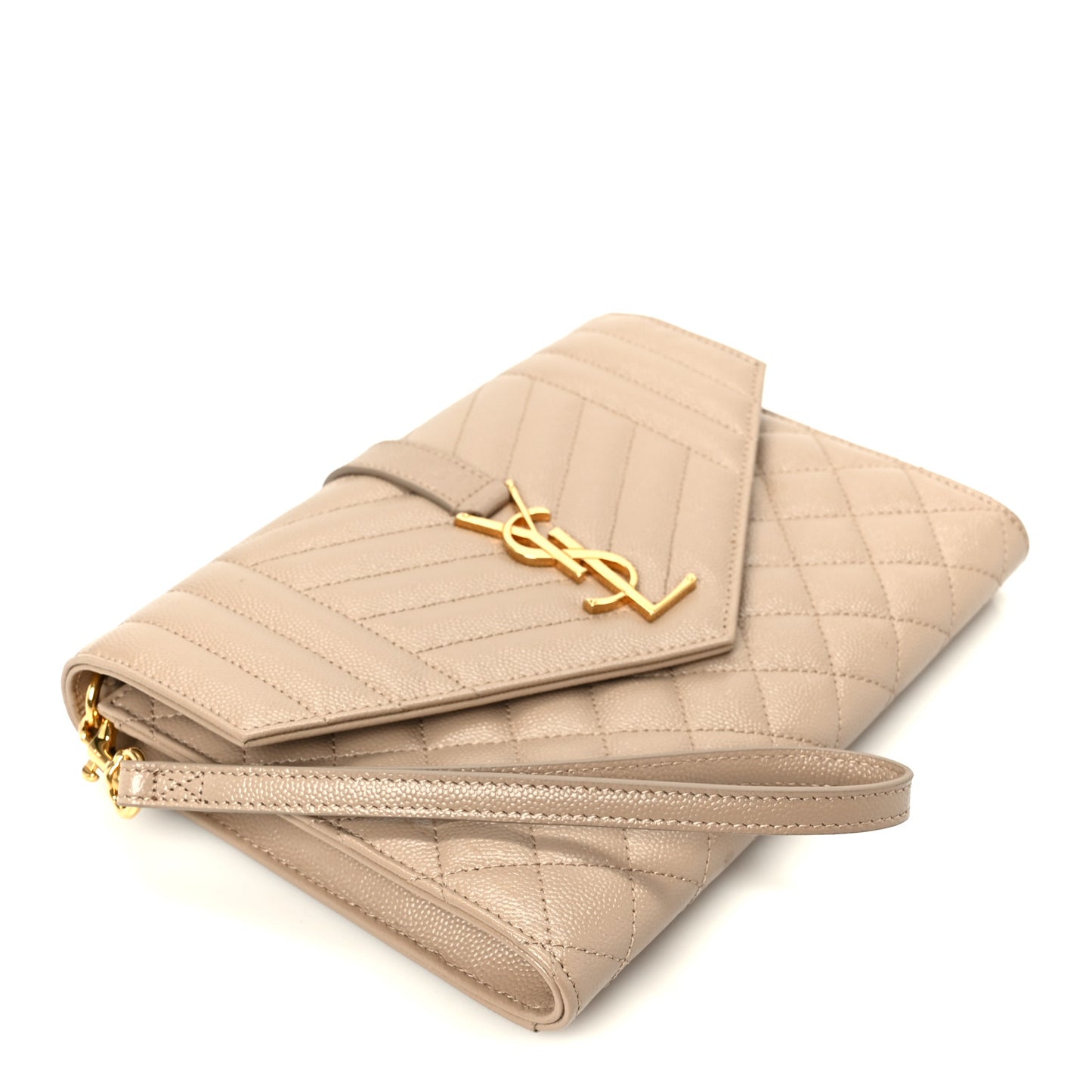 Grain De Poudre Textured Mixed Matelasse Triquilt Monogram Clutch Dark Beige