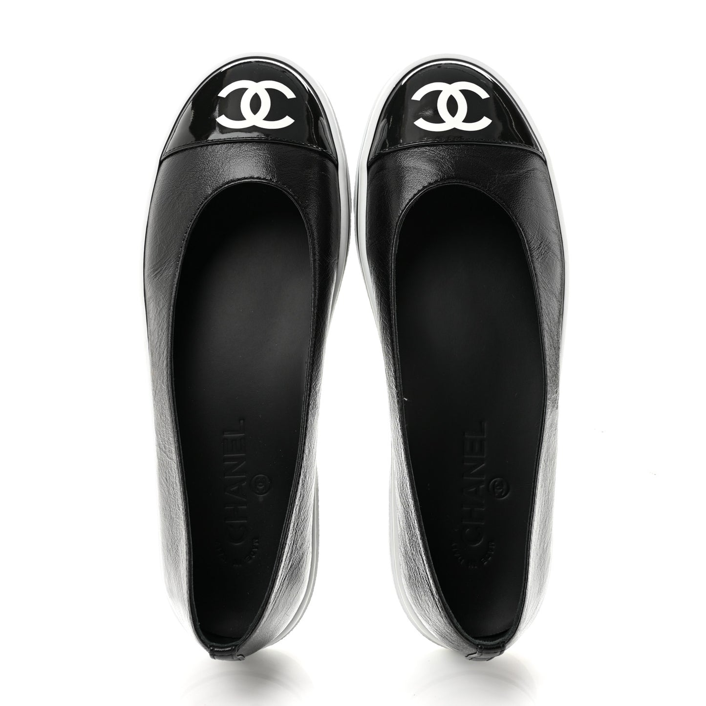 Crumpled Shiny Lambskin Mary Jane Flats 39.5 Black White
