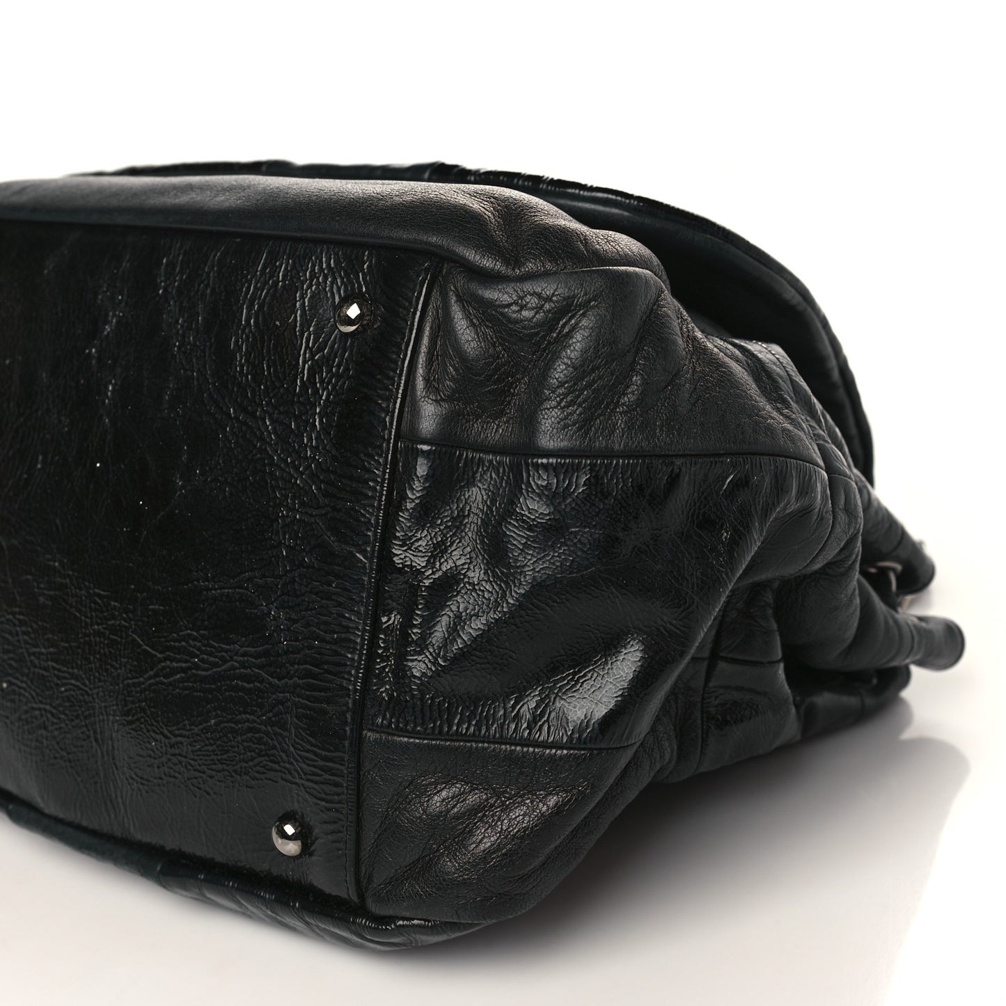 Lambskin Patent Calfskin Brooklyn Patchwork Accordion Flap Black