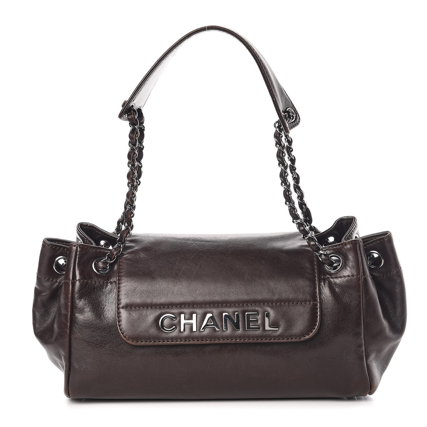 Lambskin Lax Accordion Flap Marron Fonce