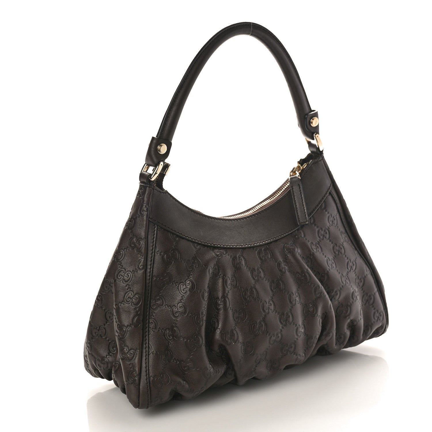 Gucci Guccissima Small D Gold Ring Shoulder Bag Chocolate Brown 2 of 9