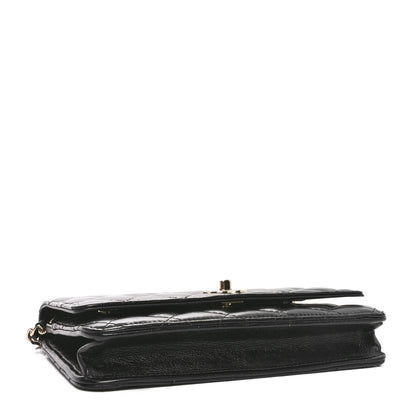 Chanel Shiny Aged Calfskin Enamel Logo Quilted Wallet On Chain WOC Black 4 of 10