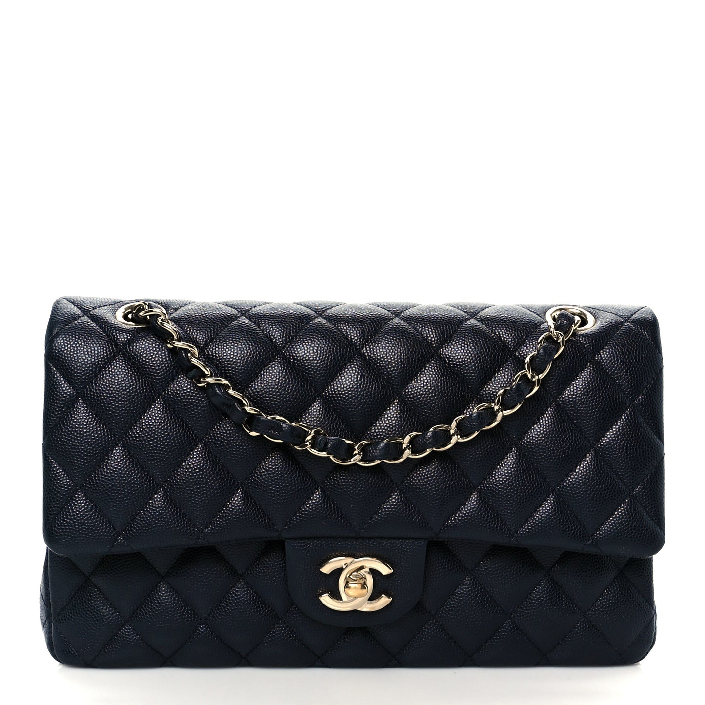 Caviar Quilted Medium Double Flap Navy