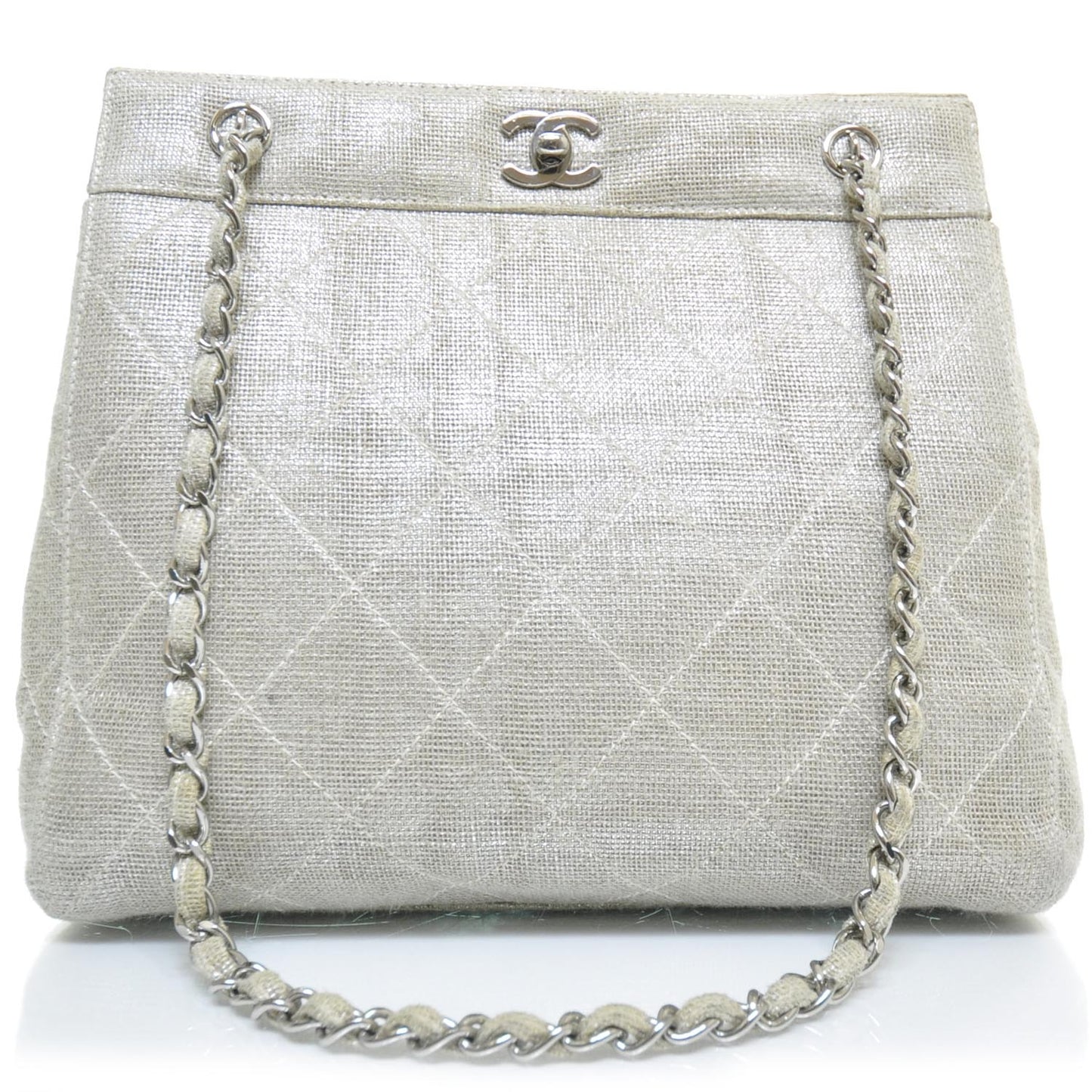 Metallic Linen Shoulder Bag Silver