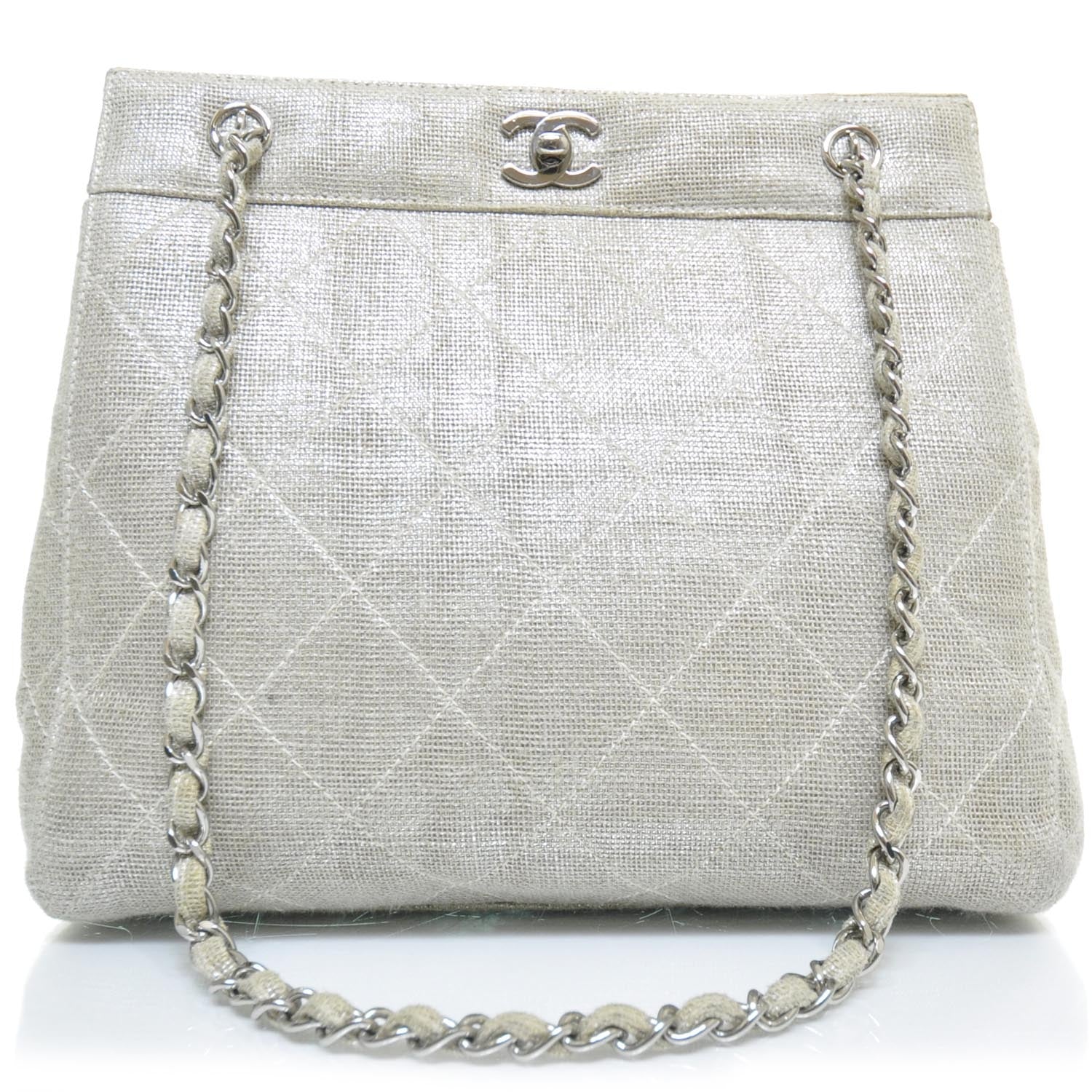 Chanel Metallic Linen Shoulder Bag Silver 1 of 11
