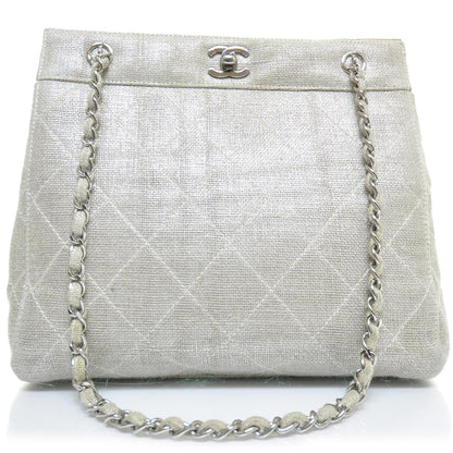 Chanel Metallic Linen Shoulder Bag Silver 1 of 11