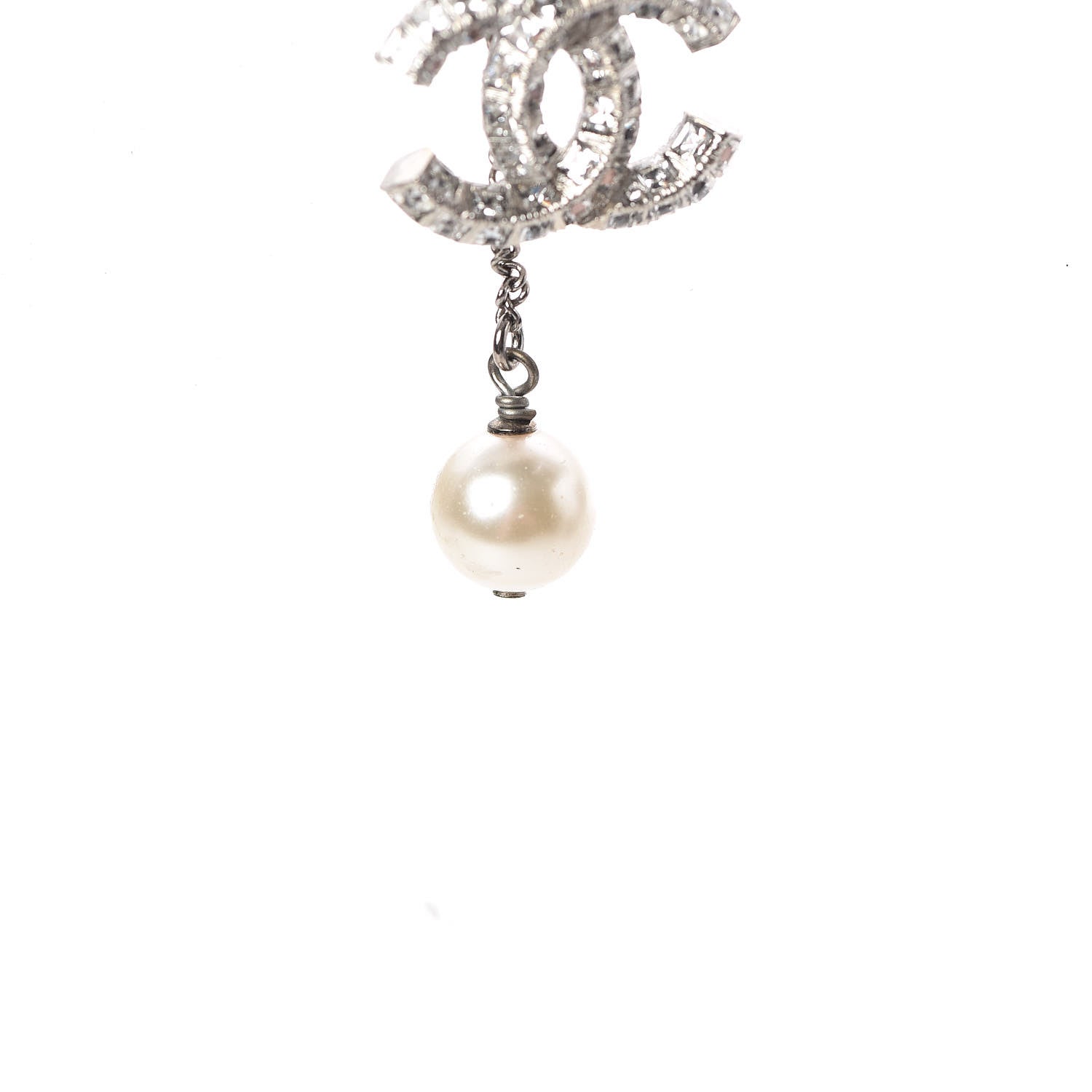Chanel Baguette Crystal Pearl CC Lariat Necklace Silver 4 of 6