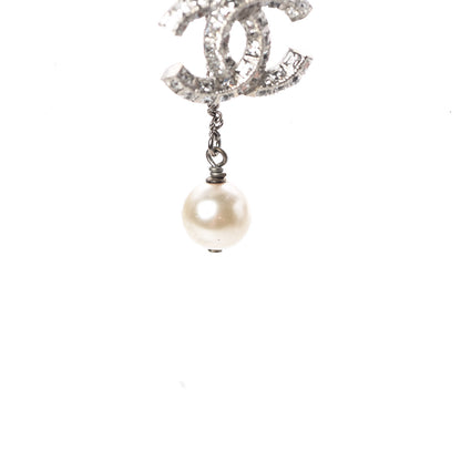 Chanel Baguette Crystal Pearl CC Lariat Necklace Silver 4 of 6