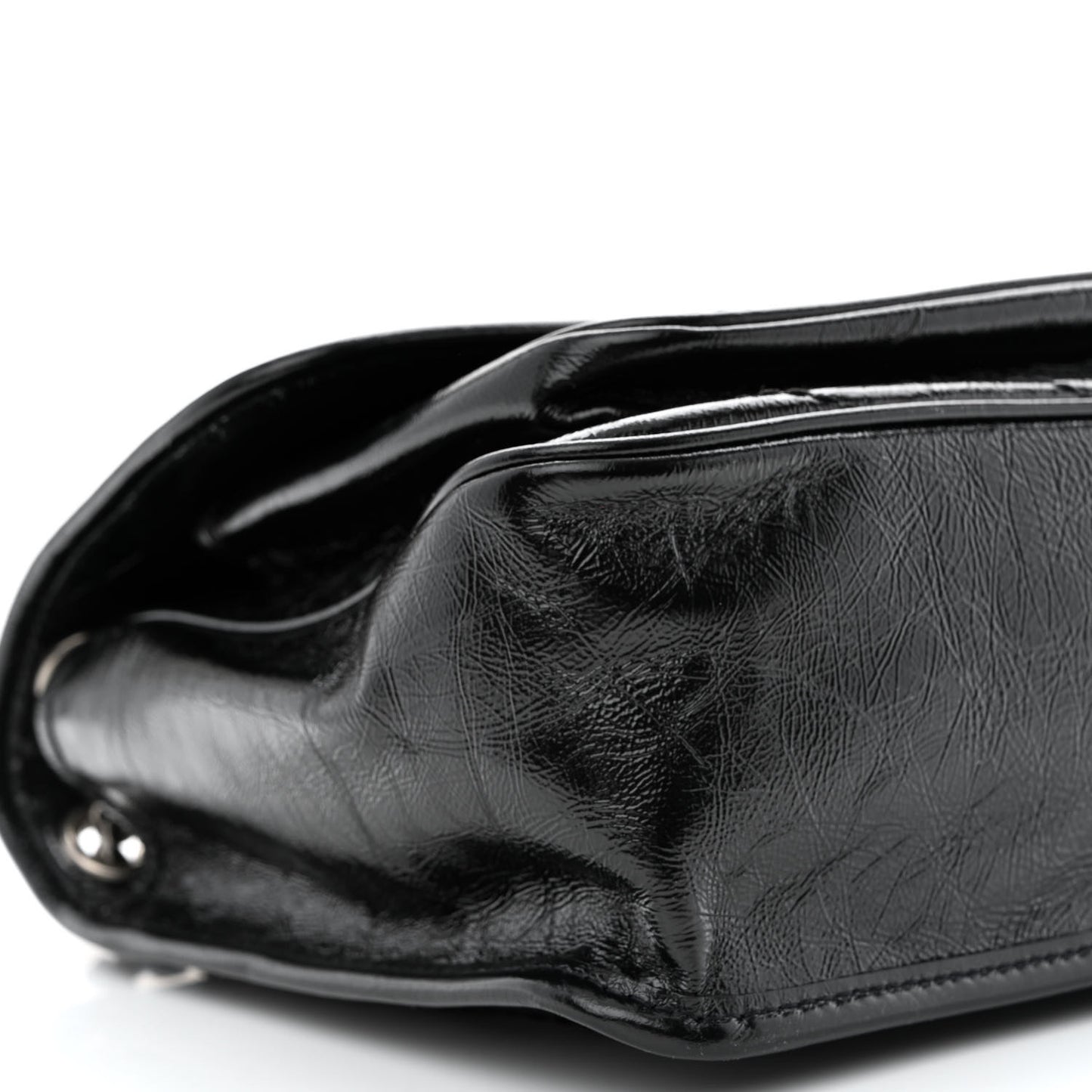 Crinkled Calfskin Matelasse Monogram Medium Niki Chain Satchel Black