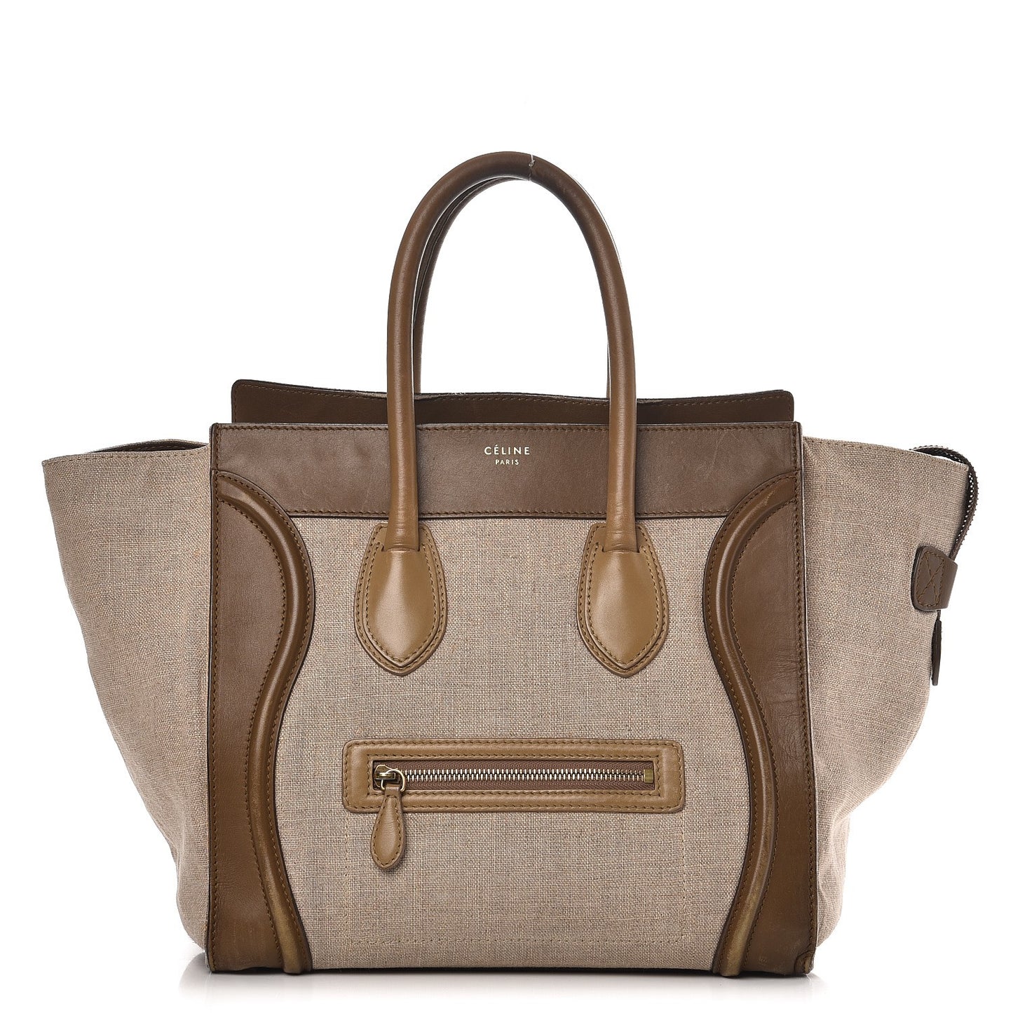 Calfskin Linen Mini Tri-Color Luggage Khaki