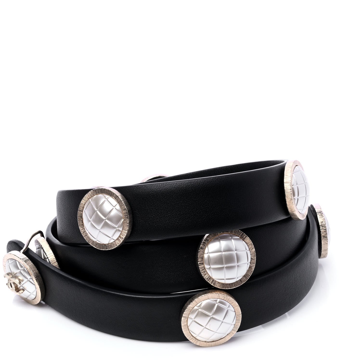 Chanel Calfskin Pearl Quilted CC Belt 80 32 Black 3 of 6
