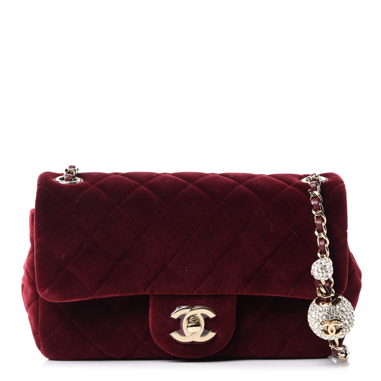 Chanel Velvet Quilted Mini Rectangular Pearl Crush Flap Burgundy 1 of 10