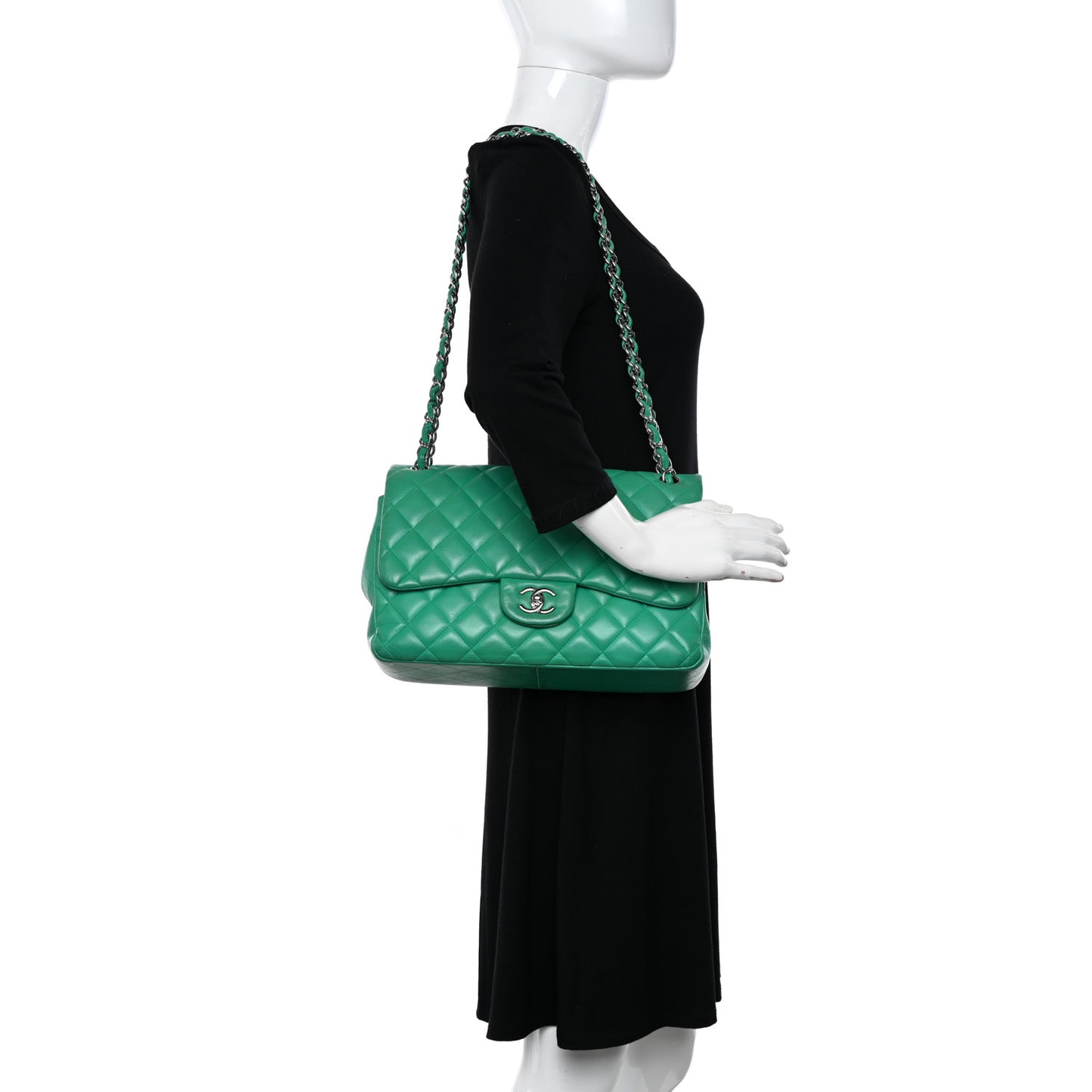 Lambskin Quilted Jumbo Double Flap Green