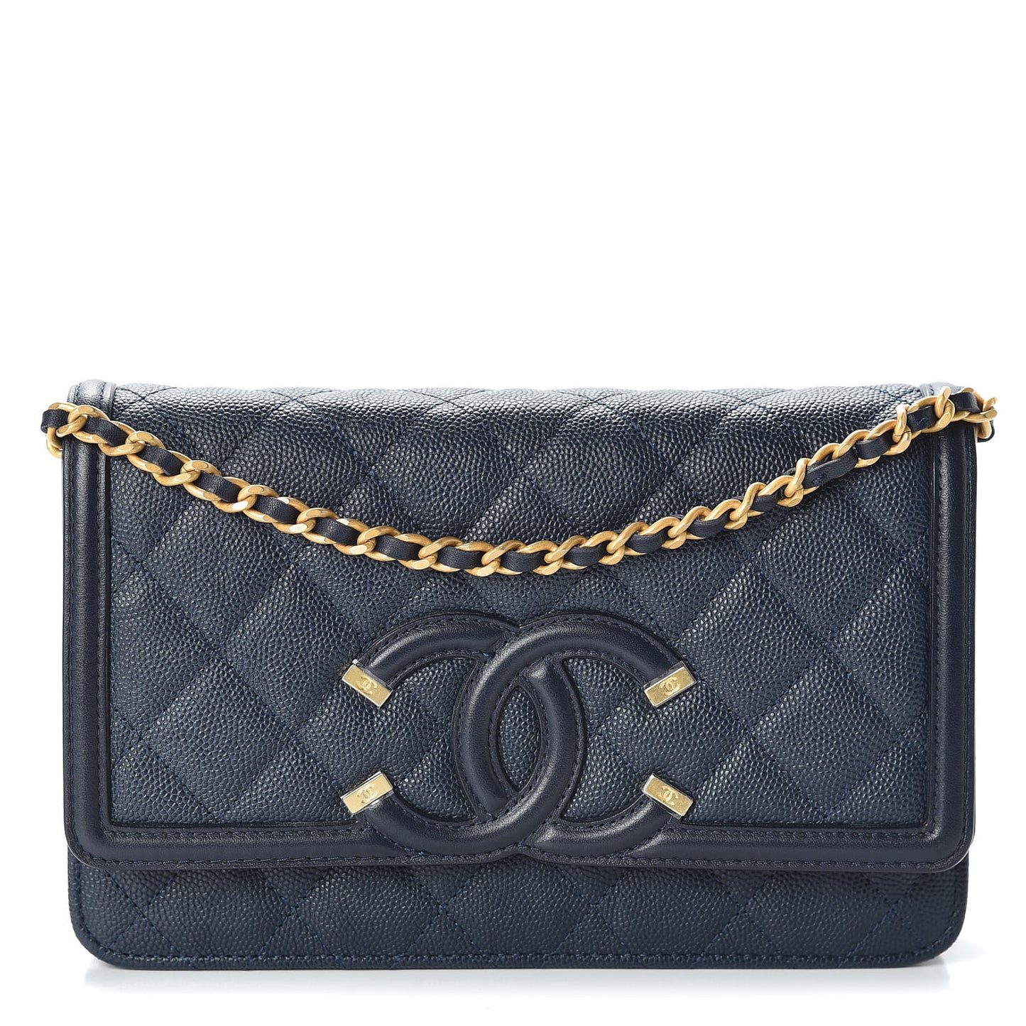 Caviar Quilted CC Filigree Wallet On Chain WOC Navy