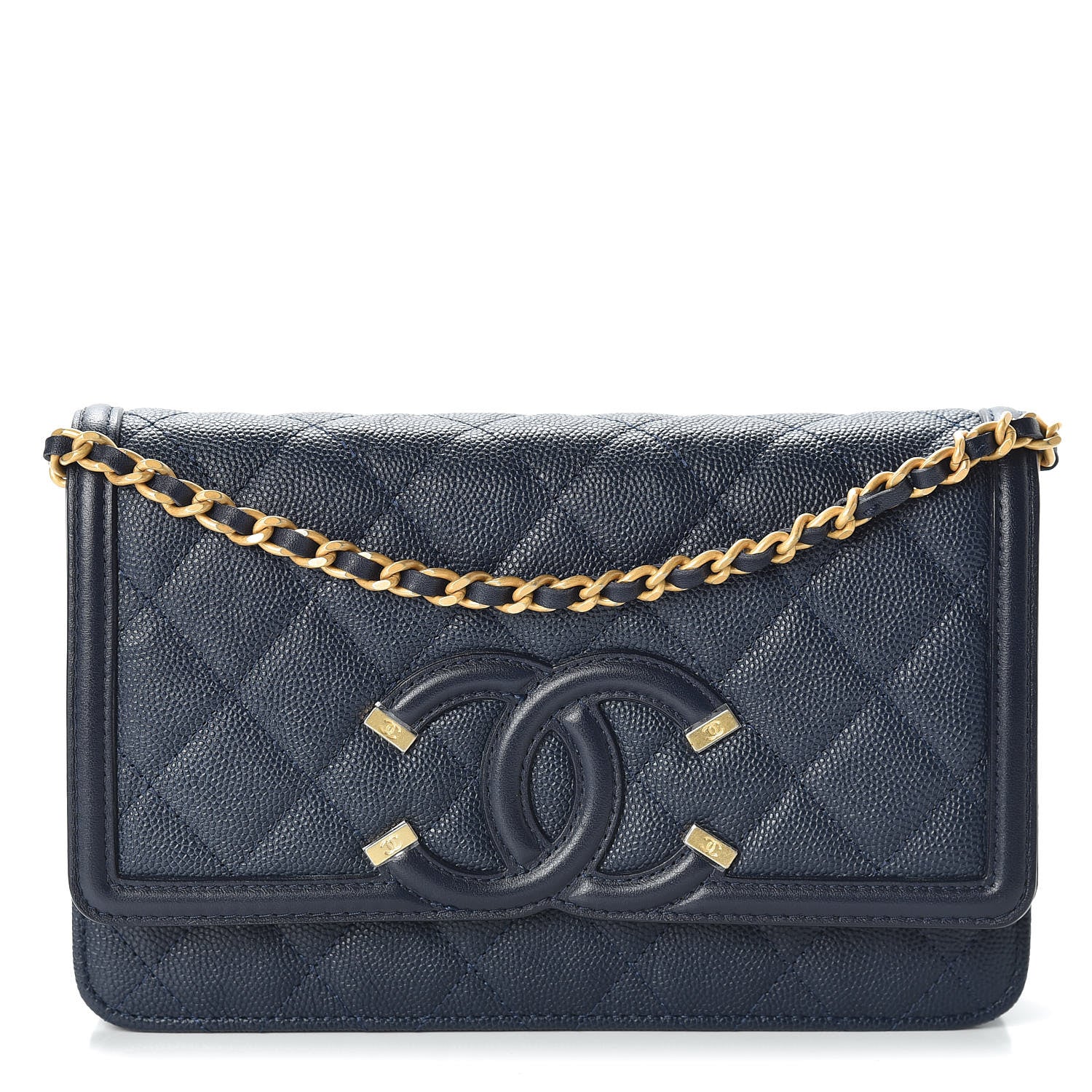 Chanel Caviar Quilted CC Filigree Wallet On Chain WOC Navy 1 of 12