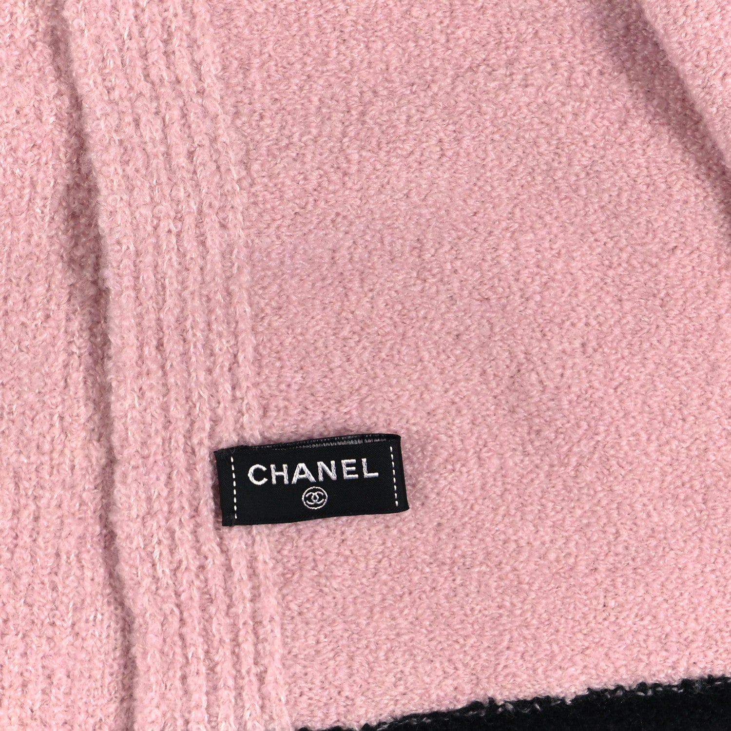 Chanel Cashmere Silk Knit CC Scarf Pink Black 3 of 4