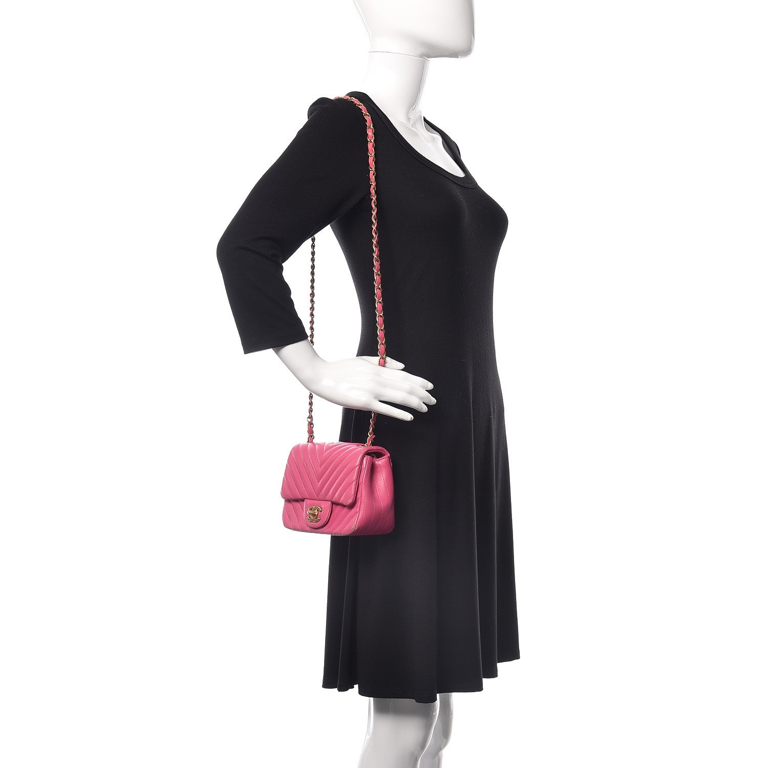 Chanel Lambskin Chevron Quilted Mini Square Flap Fuchsia 2 of 22