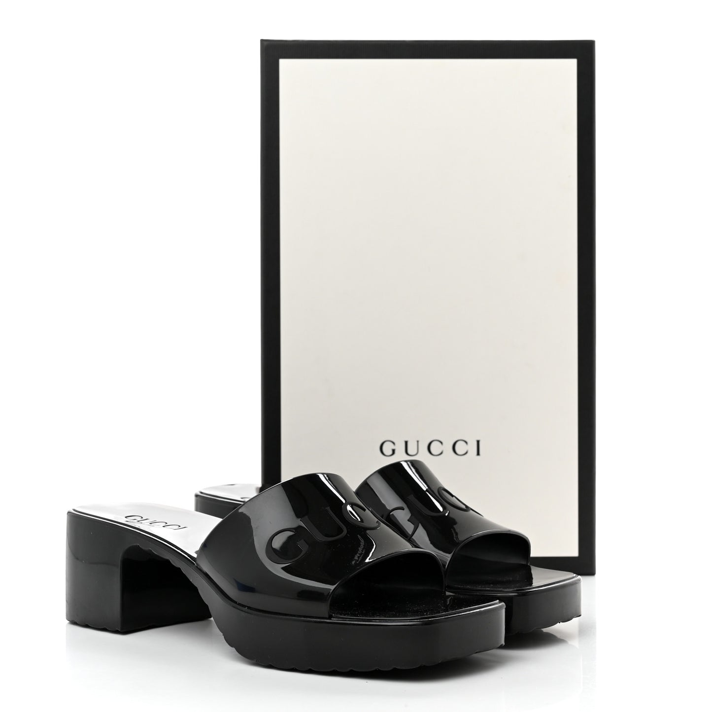 Rubber Gucci Logo Womens Platform 20/60mm Slide Sandals 37 Black