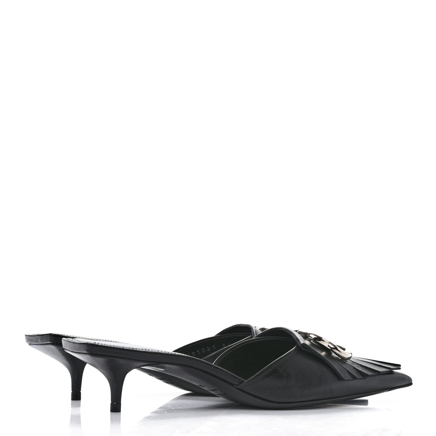 Balenciaga Shiny Kidskin BB Fringe Square Knife Pointed Toe 40mm Mules 36.5 Black 4 of 7