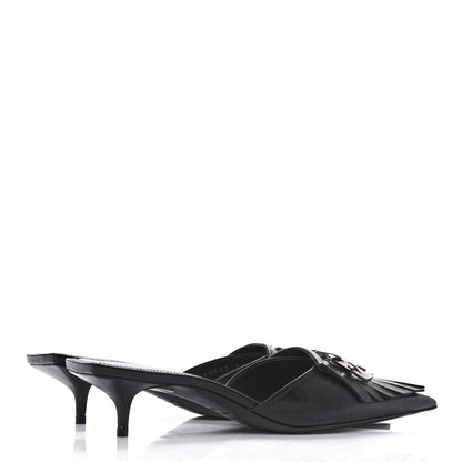 Balenciaga Shiny Kidskin BB Fringe Square Knife Pointed Toe 40mm Mules 36.5 Black 4 of 7
