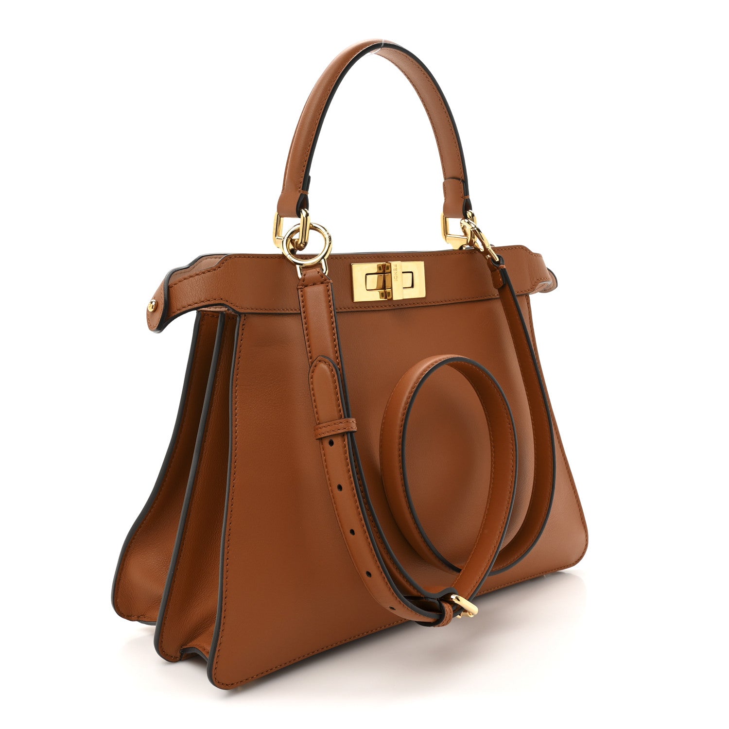 Fendi Vitello Seta Shiny Nappa Medium Peekaboo I SEE U Satchel Brandy Light Rose 3 of 12