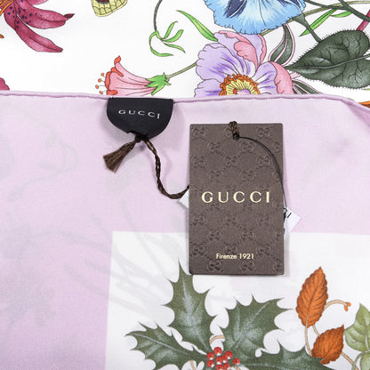 Gucci Silk Twill Flora Square Scarf Pink White 3 of 3
