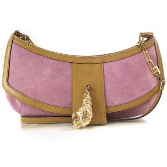 Gucci Suede Tiger Charm Shoulder Bag Pink 1 of 11