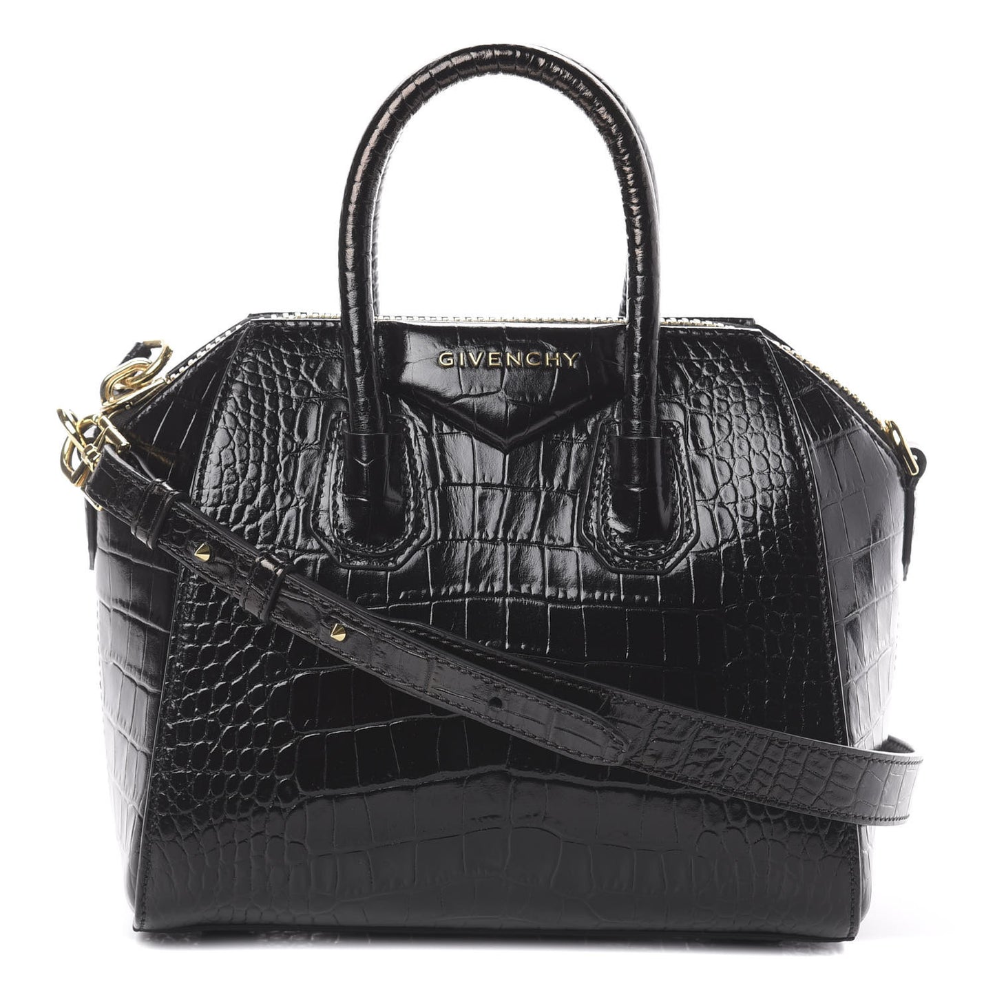 Calfskin Crocodile Embossed Mini Antigona Black