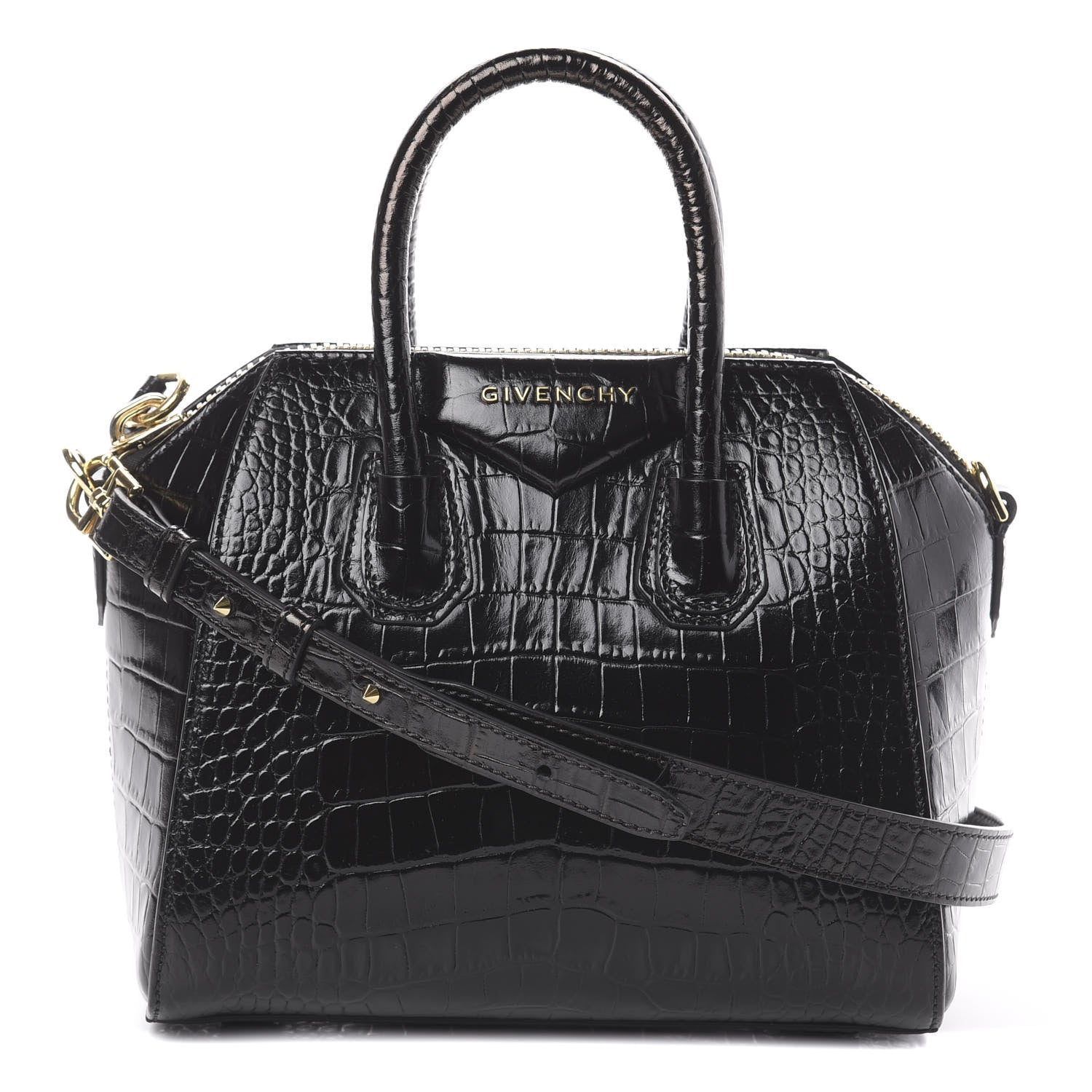 Givenchy Calfskin Crocodile Embossed Mini Antigona Black 1 of 7