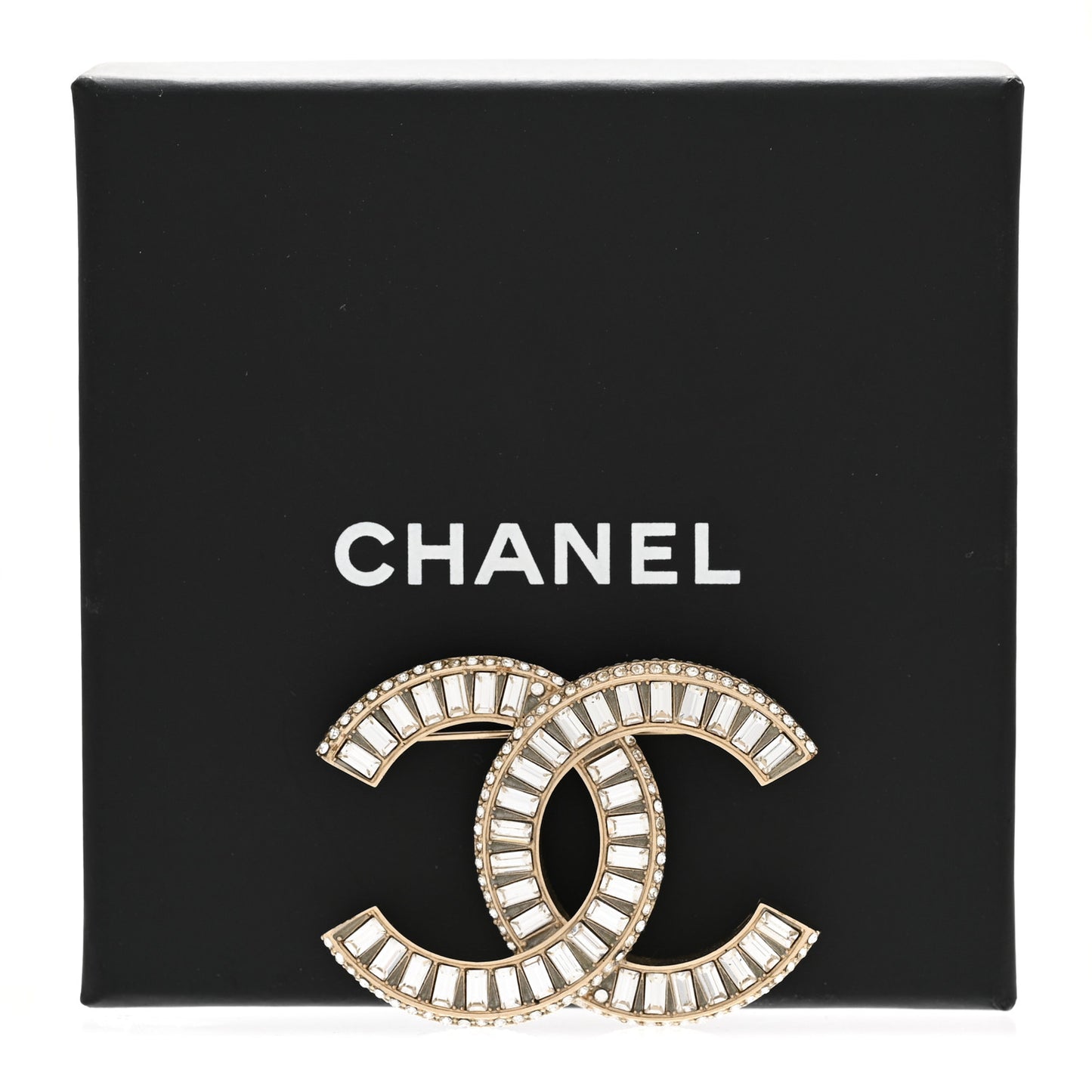 Baguette Crystal CC Brooch Gold