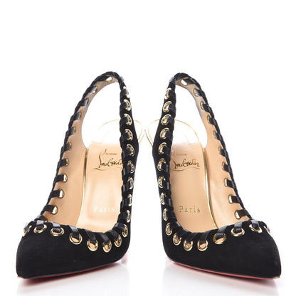 Christian Louboutin Suede Kid Specchio Ostri 100 Slingback Pumps 38.5 Black 6 of 14